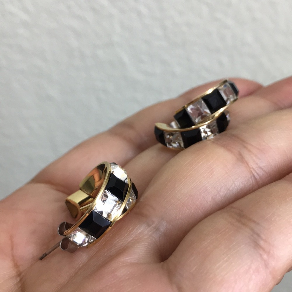 Swarovski Black/Clear Crystal Elements Earrings - image 2